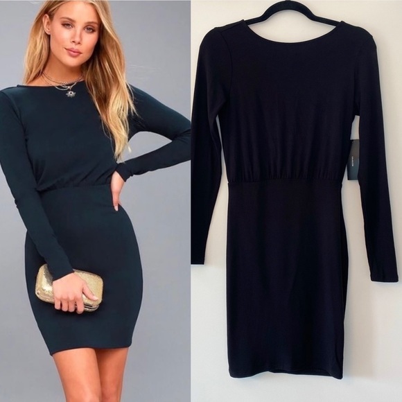 Lulus NWT Vision of Love Black Long Sleeve Bodycon Dress Size XS - Picture 1 of 7